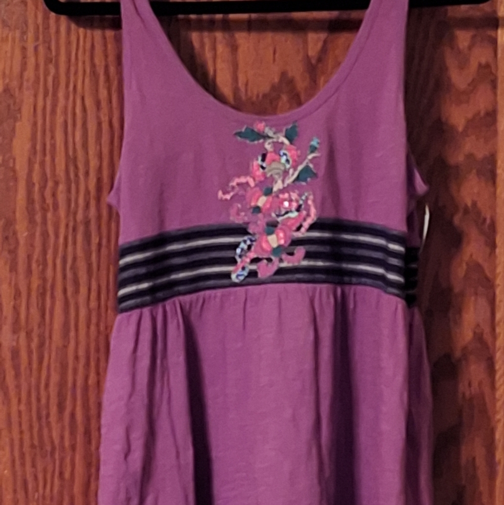Purple Free People Tank Top with Floral Embroidery Size M